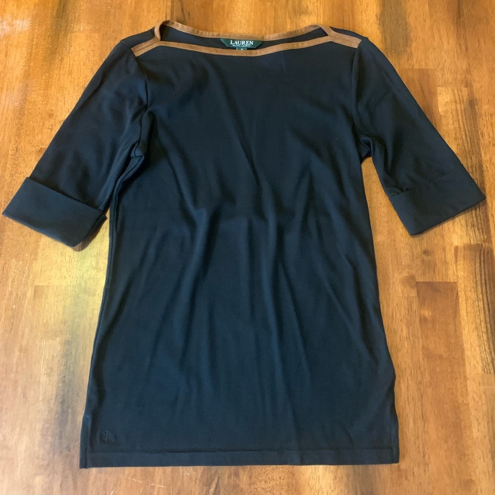 Ralph Lauren Top Small Black and Brown Short Sleeve - Picture 1 of 9